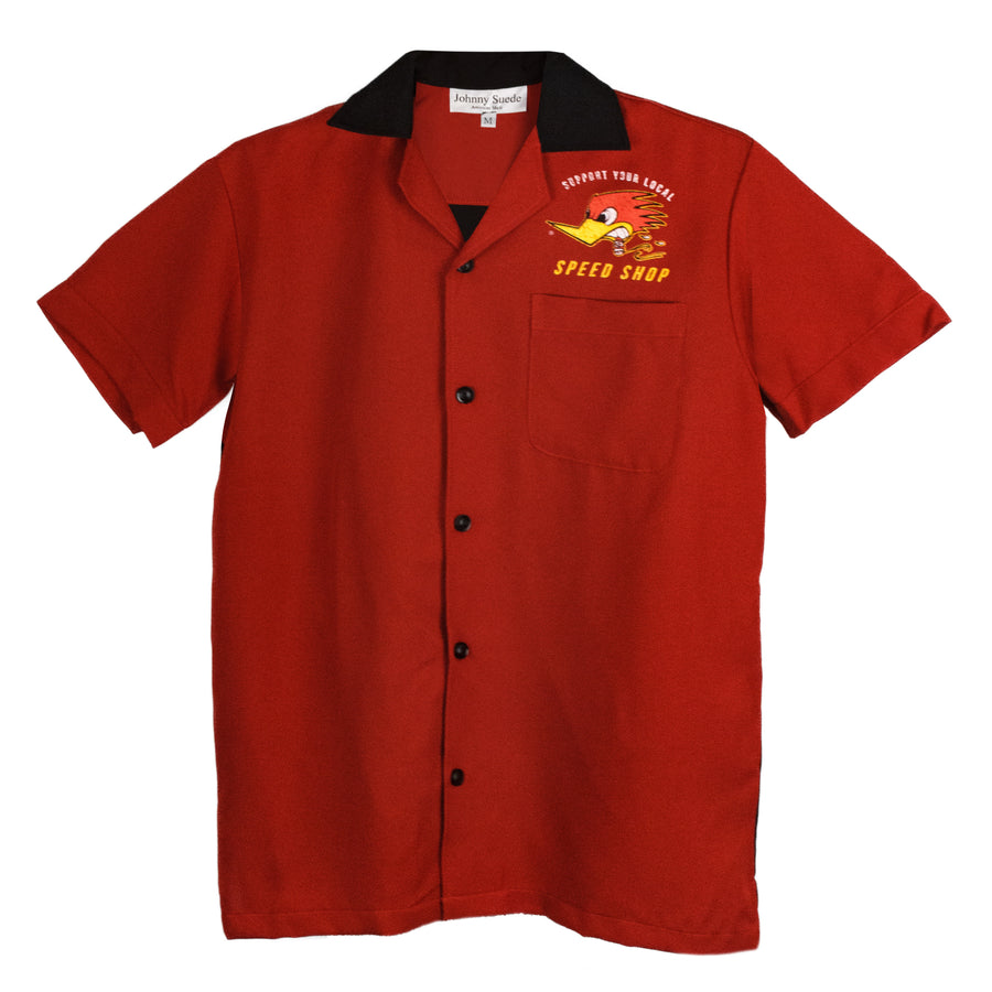 Mr. Horsepower Support Local Speed Shop Bowling Shirt - Red/Black