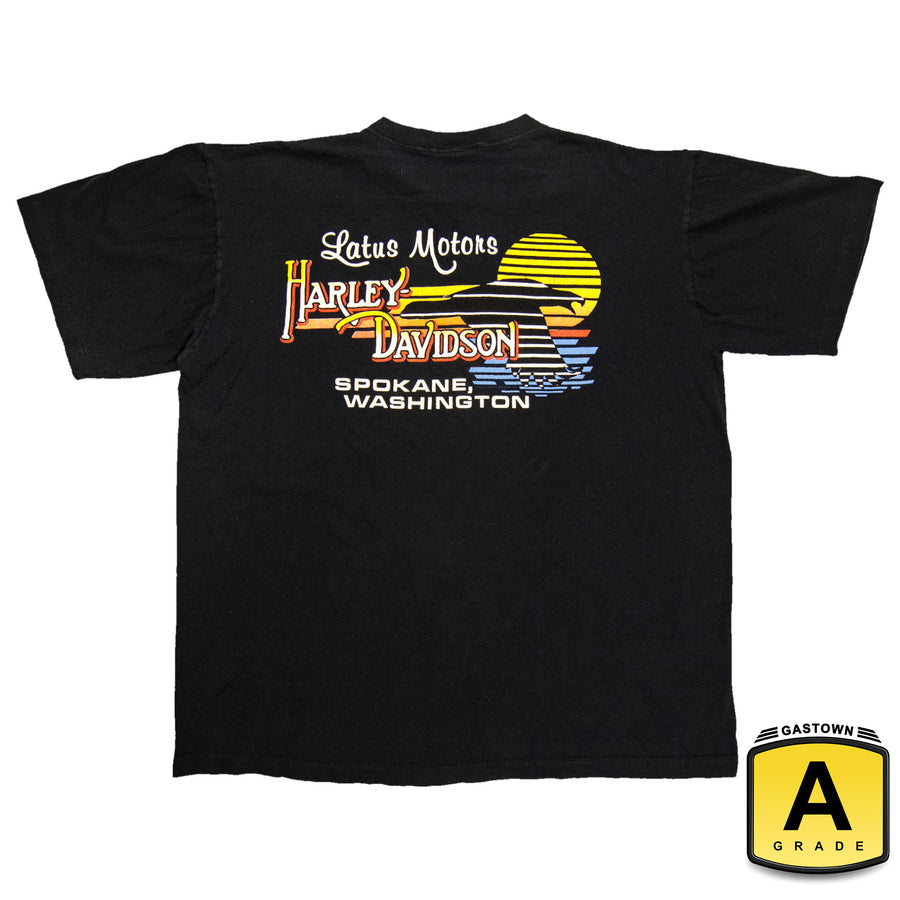 Harley Davidson Vintage Henley T-Shirt - Live to Ride Latus Motors Spokane Washington - Black