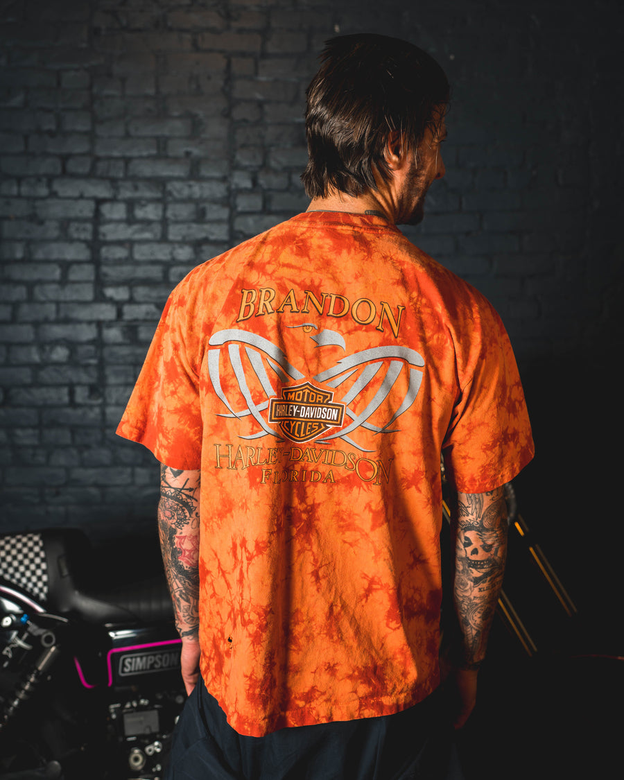 Harley Davidson Vintage T-Shirt - Brandon Harley Florida - Orange Acid Wash