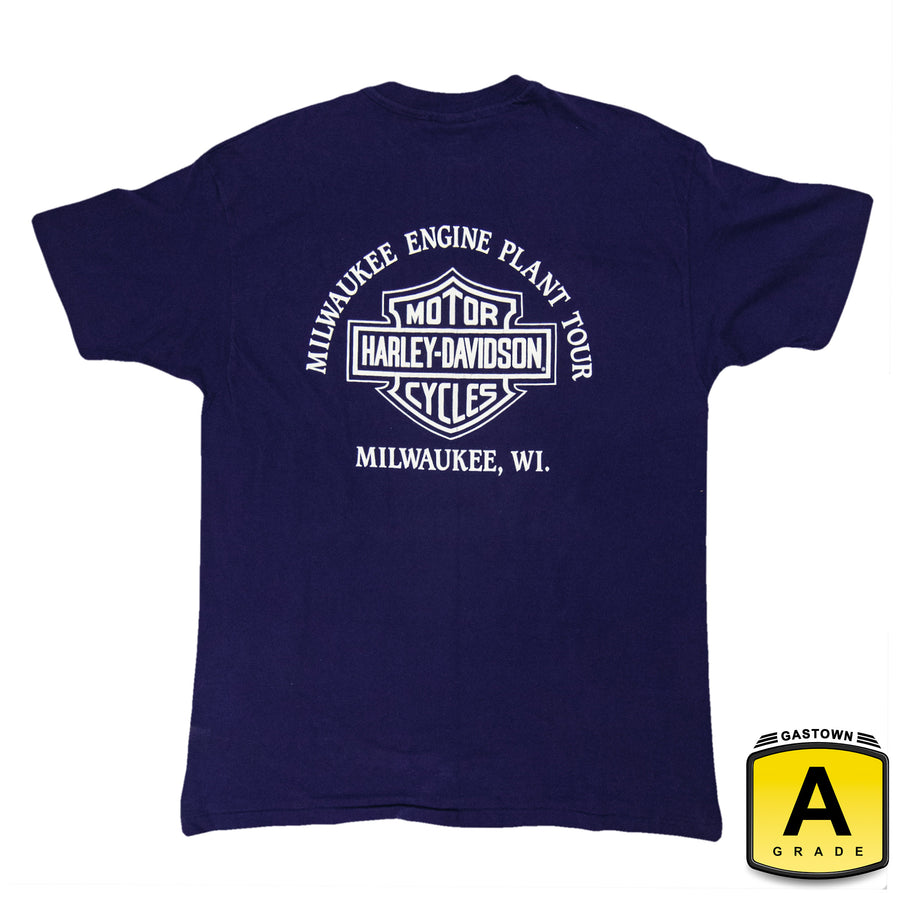 Harley Davidson Vintage T-Shirt - Milwaukee Engine Plant Tour - Navy