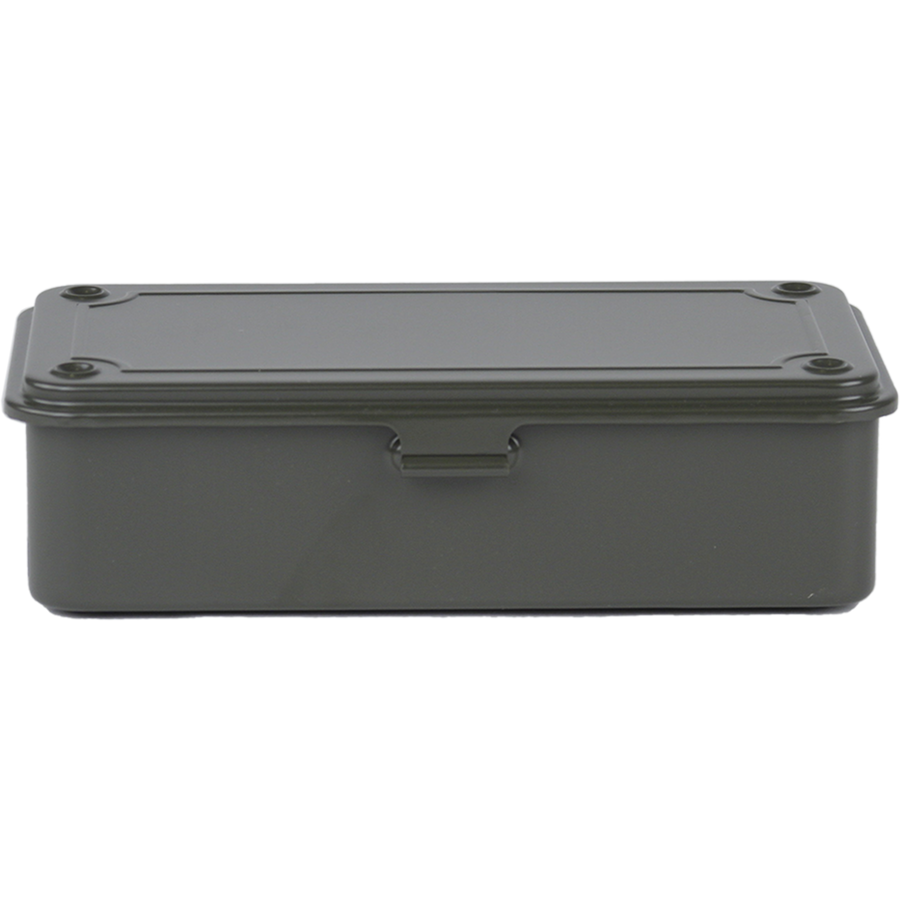 Toyo Steel T-190 Moss Green. Compact steel box with a matte moss green finish, designed for durability and stackability. Ideal for organizing small items. 0.4kg.