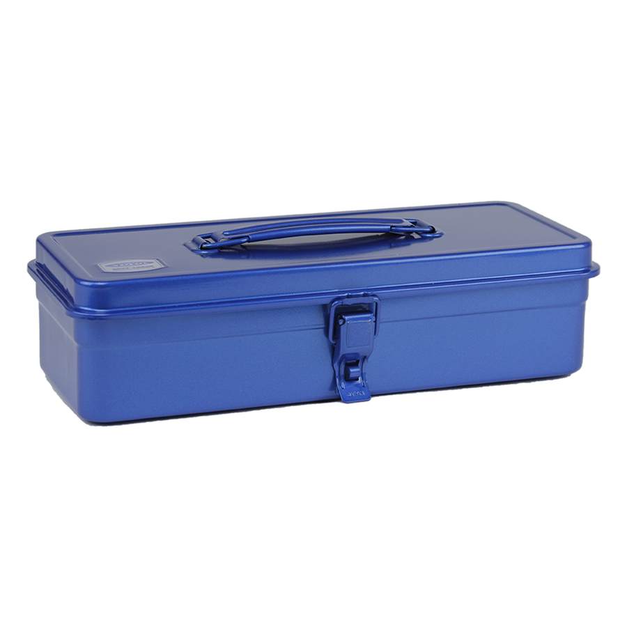 Toyo Steel T-320 Blue. Sleek matte blue toolbox with a round handle and cylinder lock, designed for durability and practical storage. 1.0kg.