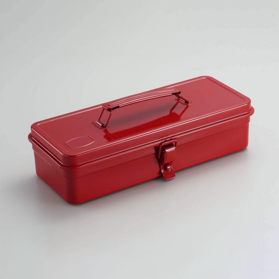 Toyo Steel T-320 Red. Matte red steel toolbox, pressed from a single plate with a round handle. Durable and functional with a cylinder lock. 1.0kg.