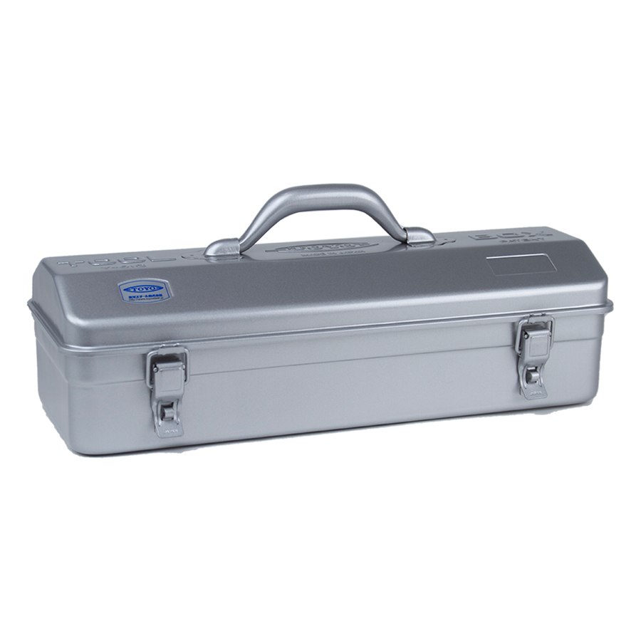 Toyo Steel Y-410 Camber Top Silver. Elegant silver steel container with a functional camber-top cover and round handle, providing a sleek and practical storage solution. 1.5kg.